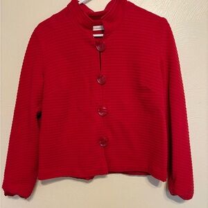 Coldwater Creek Red Ribbed Button Front Jacket Cardigan Mandarin Collar